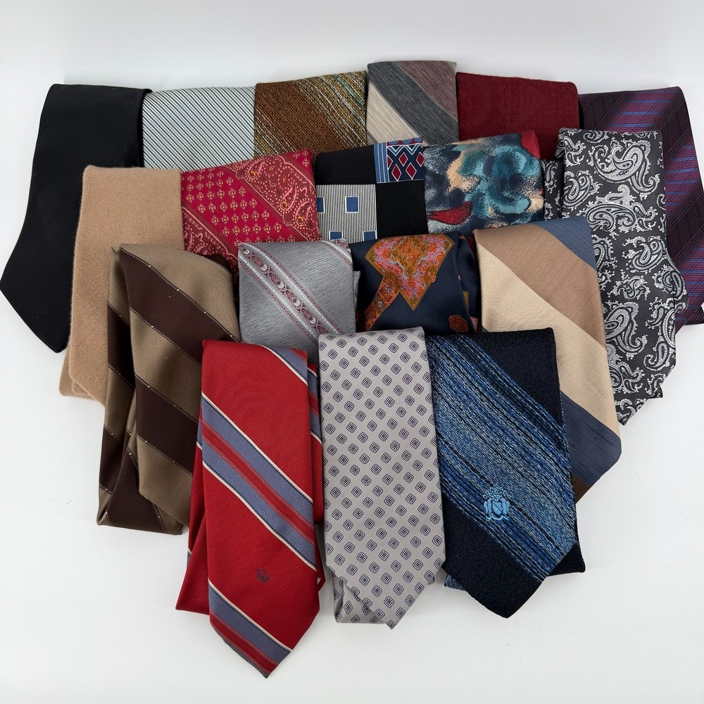 Mens Ties Lot of 18 Silk Polyester Wool Various Patterns Colors Some Vintage